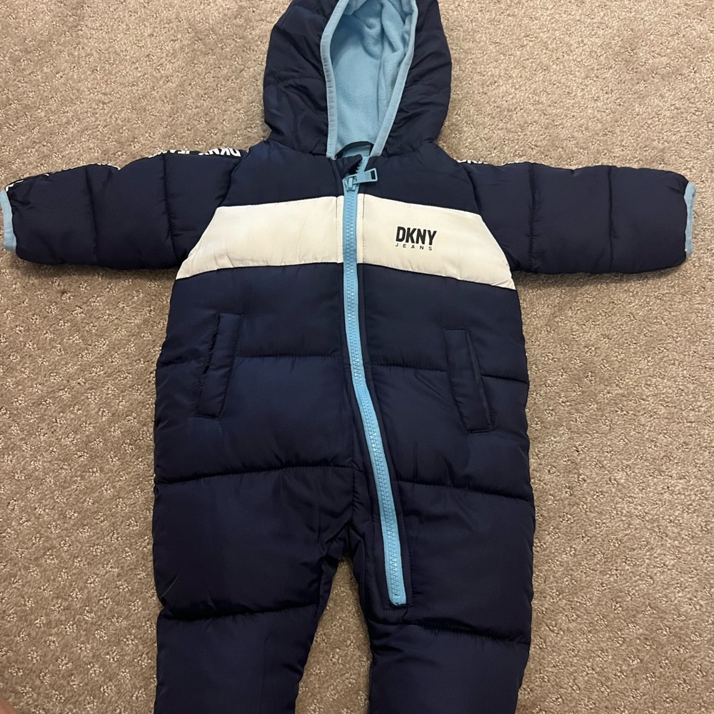 DKNY Navy and Light Blue Baby Snowsuit